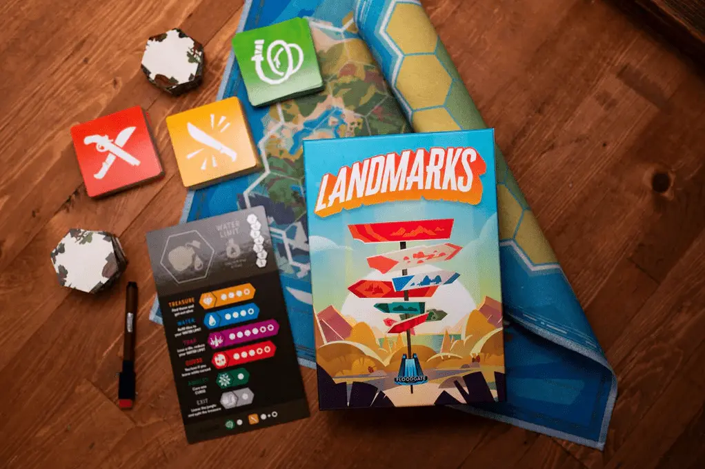 Landmarks Challenges Players to Escape the Jungle With Words 1 landmarks components on the table