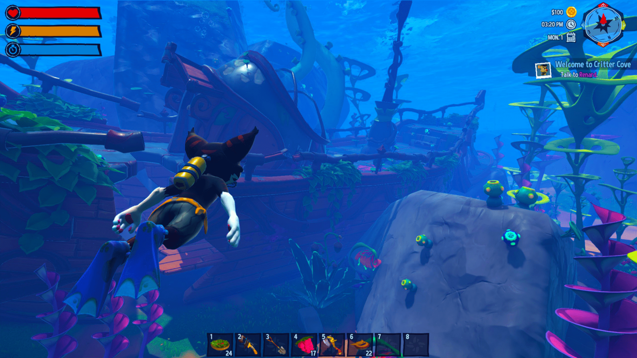 Open World Critter Cove is Engaging, Needs More Tinkering 1 critter cove main character diving at a wreck
