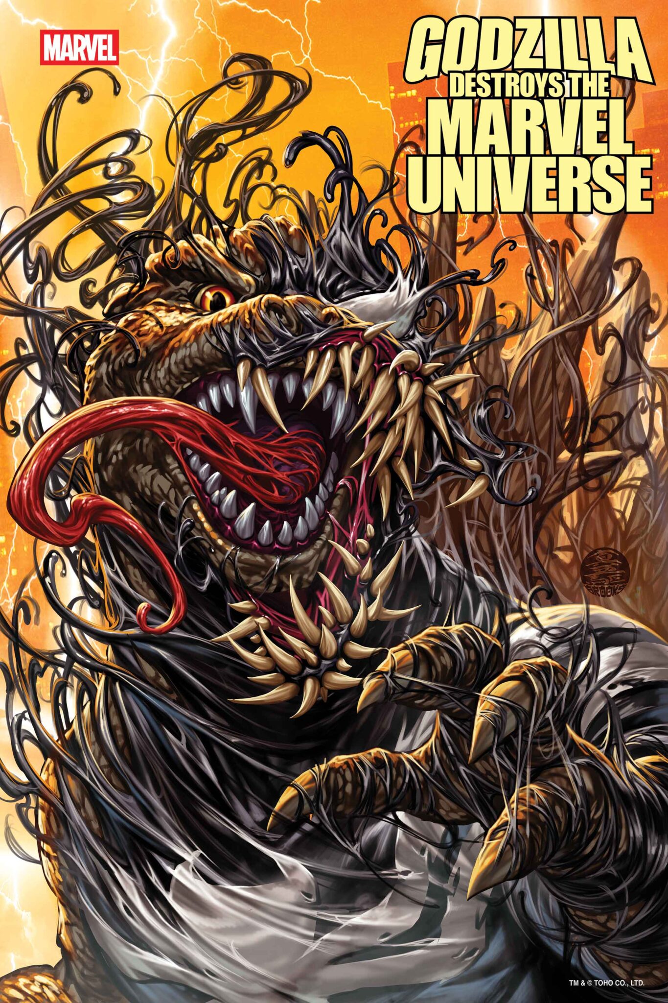 Godzilla Destroys The Marvel Universe  Cover by MARK BROOKS