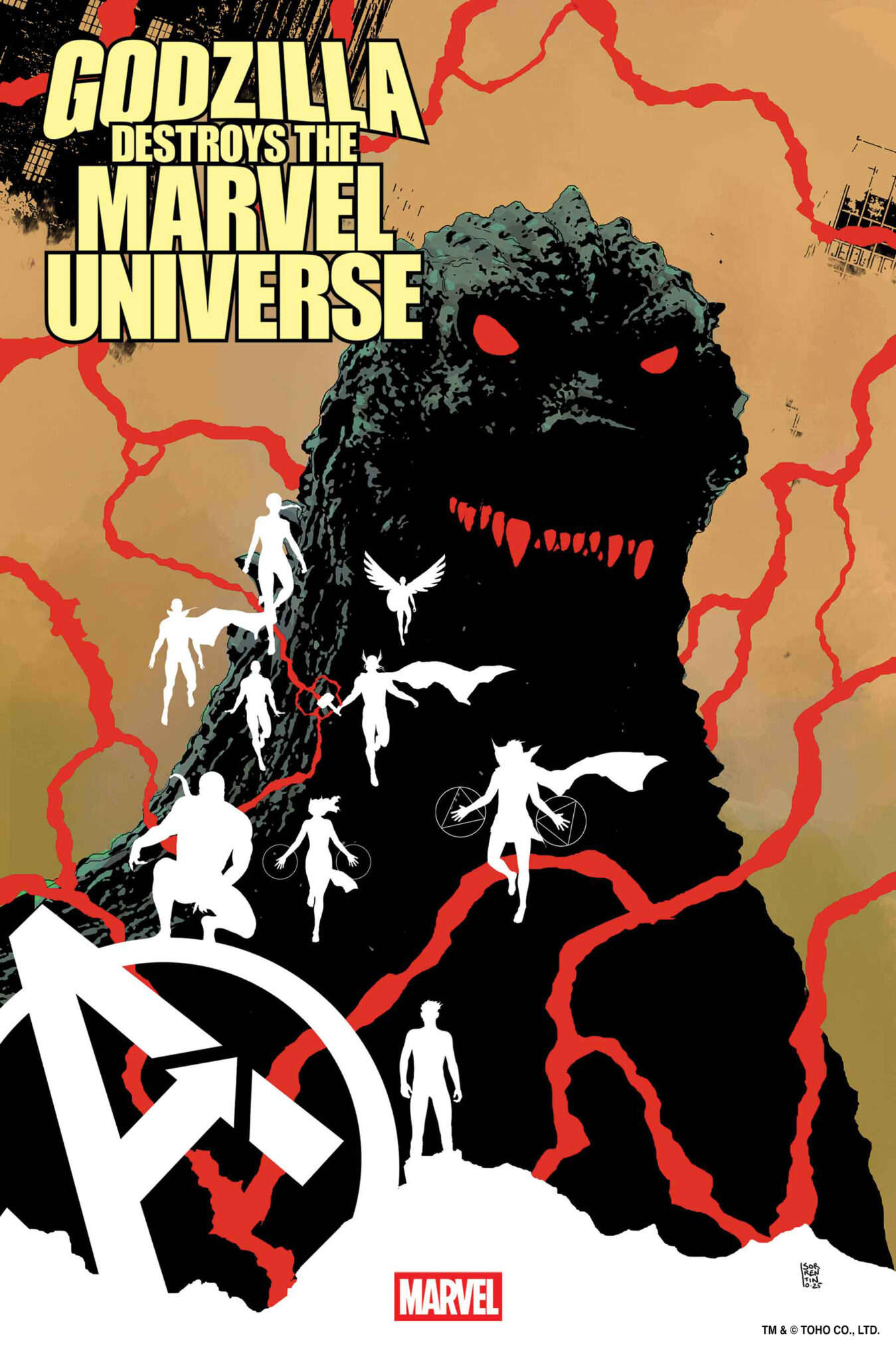 Godzilla Destroys The Marvel Universe  Variant Cover by ANDREA SORRENTINO