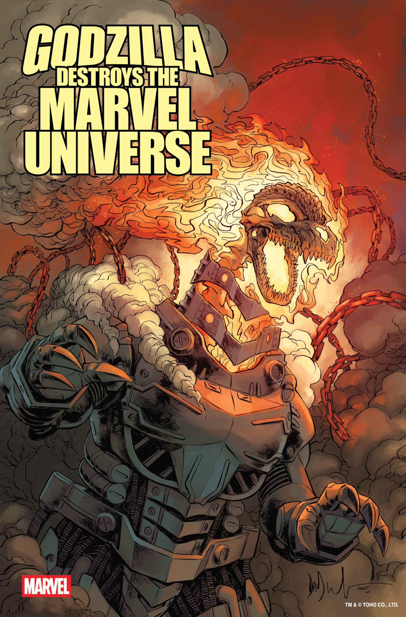 Godzilla Destroys The Marvel Universe  Marvelized Ghost-Rider-Zilla Variant Cover by DAVE WACHTER