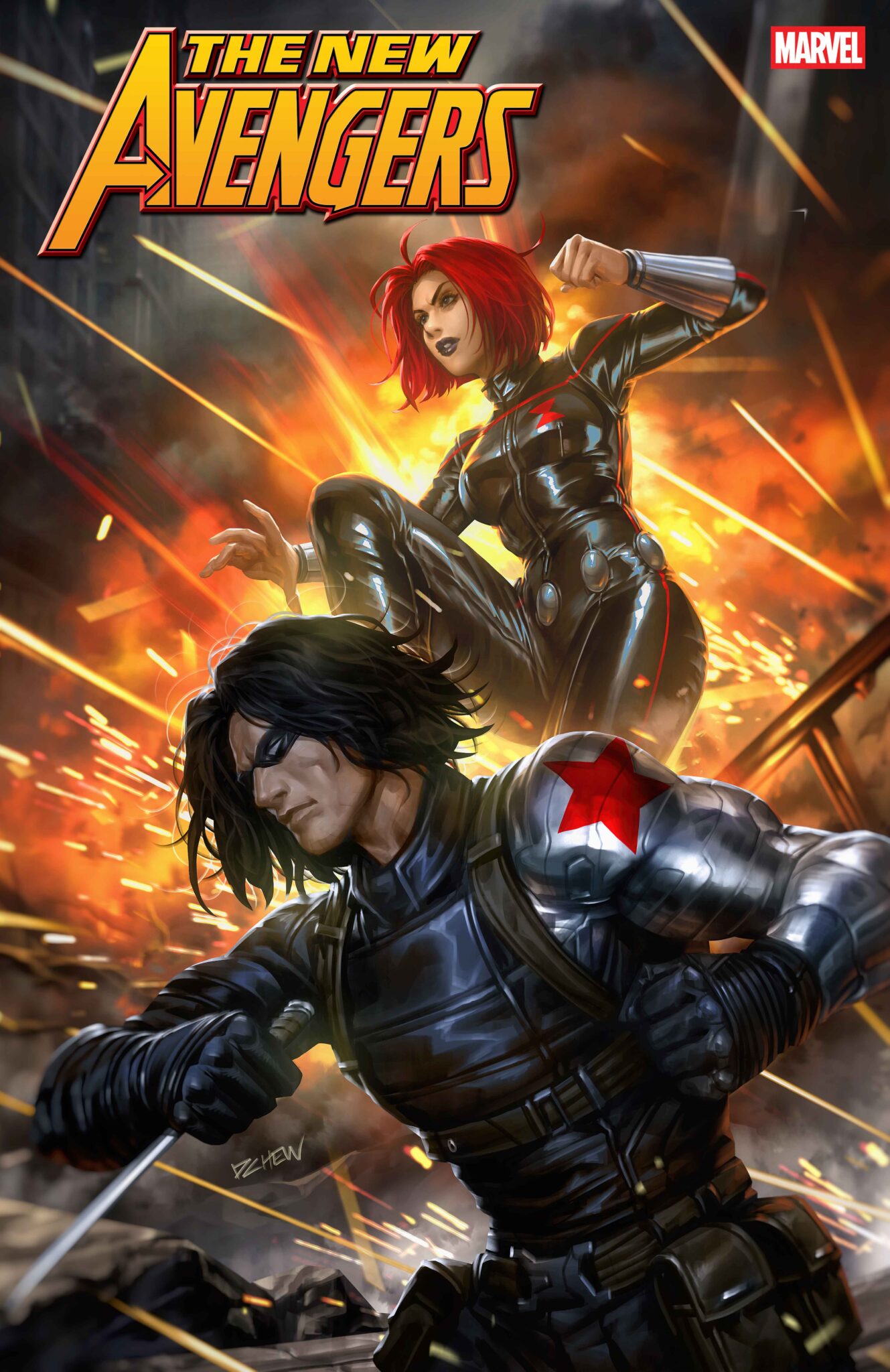 Marvel Reveals New Thunderbolts Team Will Actually Be New Avengers 9 New Avengers #1 Black Widow and Winter Soldier Variant Cover by DERRICK CHEW