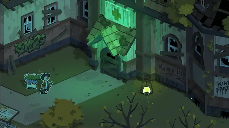 Duck Detective: The Ghost of Glamping Delivers on Twists and Turns 1 the ghost of glamping sanitorium with eugene and freddy looking at the boarded up entry