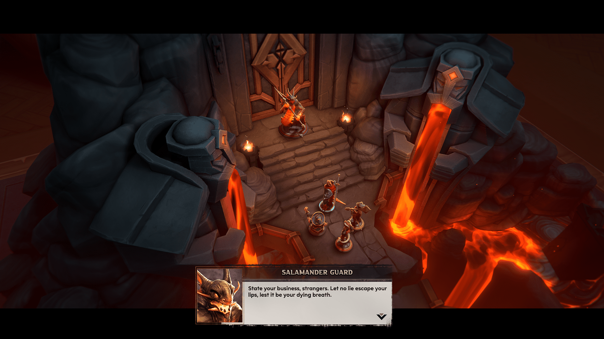 New Trailer Reveals Gameplay Details For Upcoming Dungeons & Dragons Game Battlemarked 3 A Salamander Guard blocks the path in Dungeons & Dragons: Battlemarked’