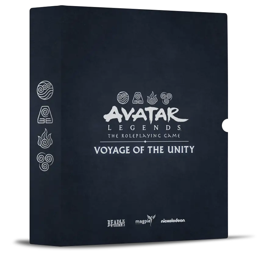 Beadle & Grimm's Takes Avatar Legends Sky High With Voyage Of The Unity 1 Avatar Legends: The Roleplaying Game — Voyage of the Unity Standard Edition slipcover