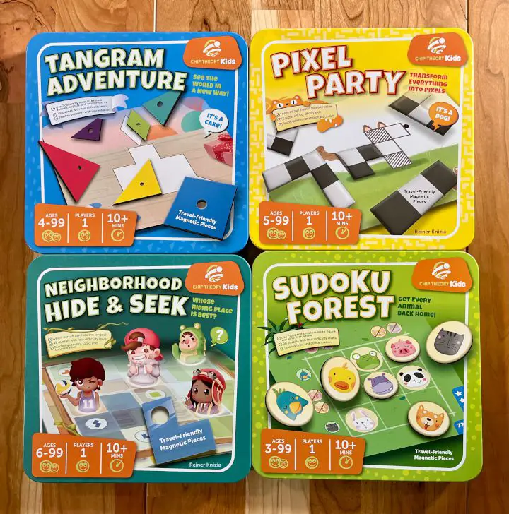 Chip Theory's Magnetic Micro Kids Games Are Perfect Road Trip Puzzles 1 Chip Theory Kids - Tangram Adventure, Pixel Party, Neighborhood Hide & Seek, and Sudoku Forest