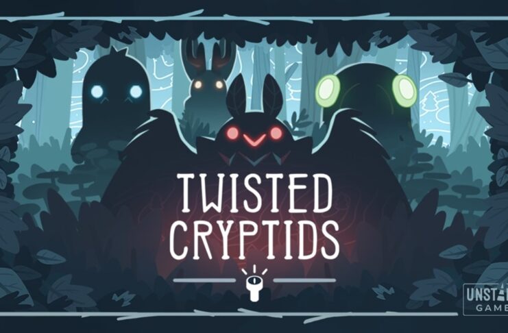 Four cryptid silhouettes behind the words Twisted Cryptids
