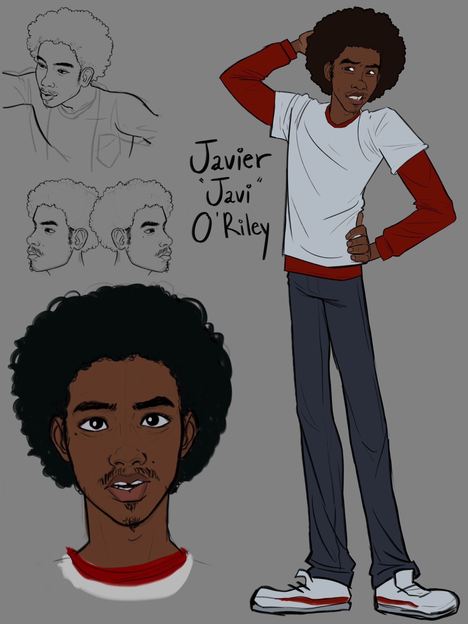 5 GMs in a Trenchcoat: From Inside the Tent upgrades Kids on Bikes to Teens in a Van 4 A character portrait of a young black man in casual clothes and sneakers, wears his hair naturally, and is labeled as Javier "Javi" O'Riley