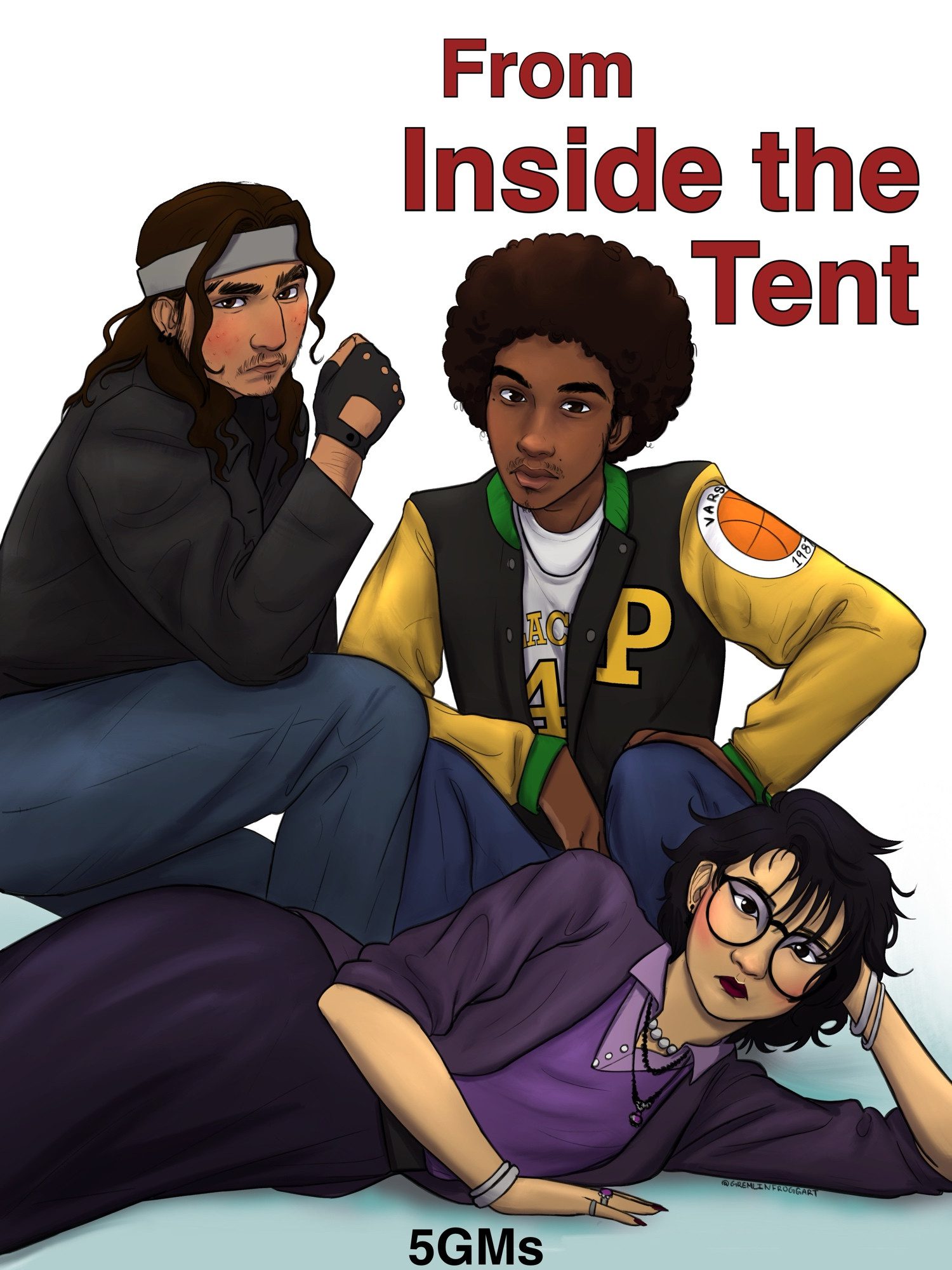 5 GMs in a Trenchcoat: From Inside the Tent upgrades Kids on Bikes to Teens in a Van 1 An illustration of three teens posing in the style of a 1980's movie poster, each with a somber expression on their face.
