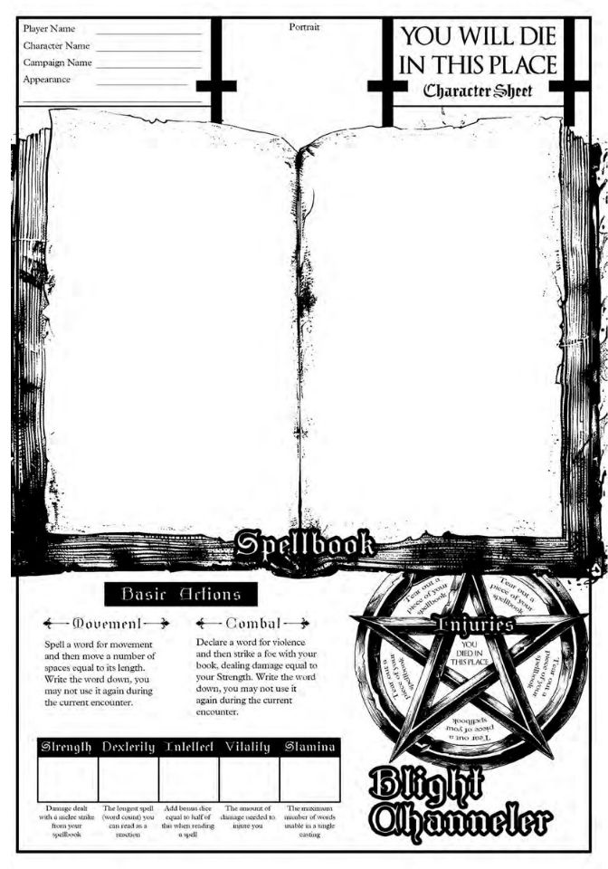 You Will Die in This Place character sheet