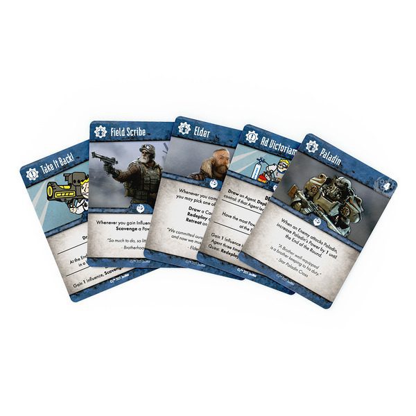 Modiphius Expands Fallout Offerings With New Card Game, Painter's Busts, And Fallout Factions Crew Folio 5 Fallout: Power Play Brotherhood of Steel cards