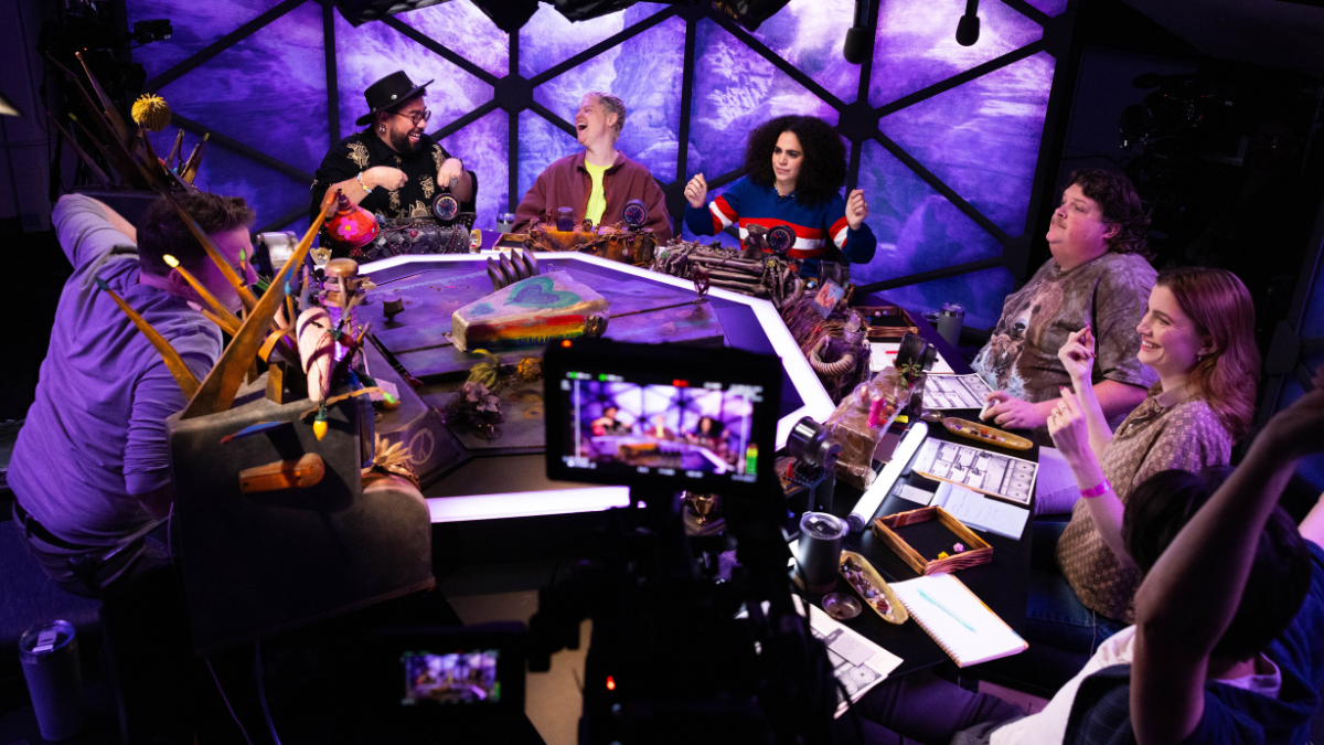 Vic Michaelis and Kimia Behpoornia Enter The Dome In Post-Apocalyptic New Dimension 20 Series 4 (l-r)Oscar, Ally, Kimia, Jacob, Vic, and Zac take in the Brennan of it all in Dimension 20: Gladlands
